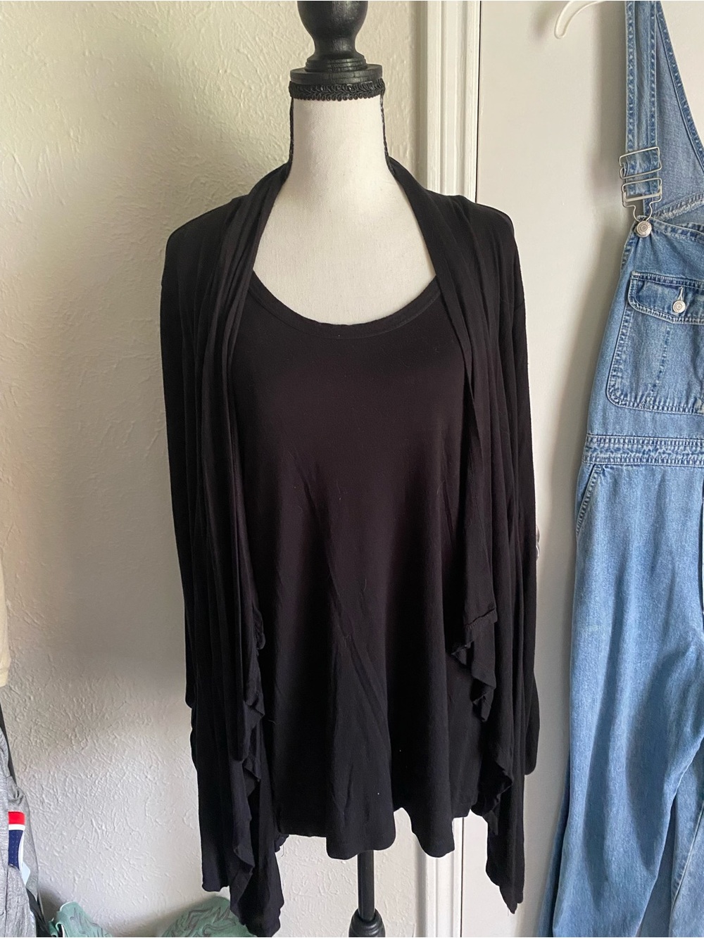 Black Waterfall Cardigan Tank Top Combo